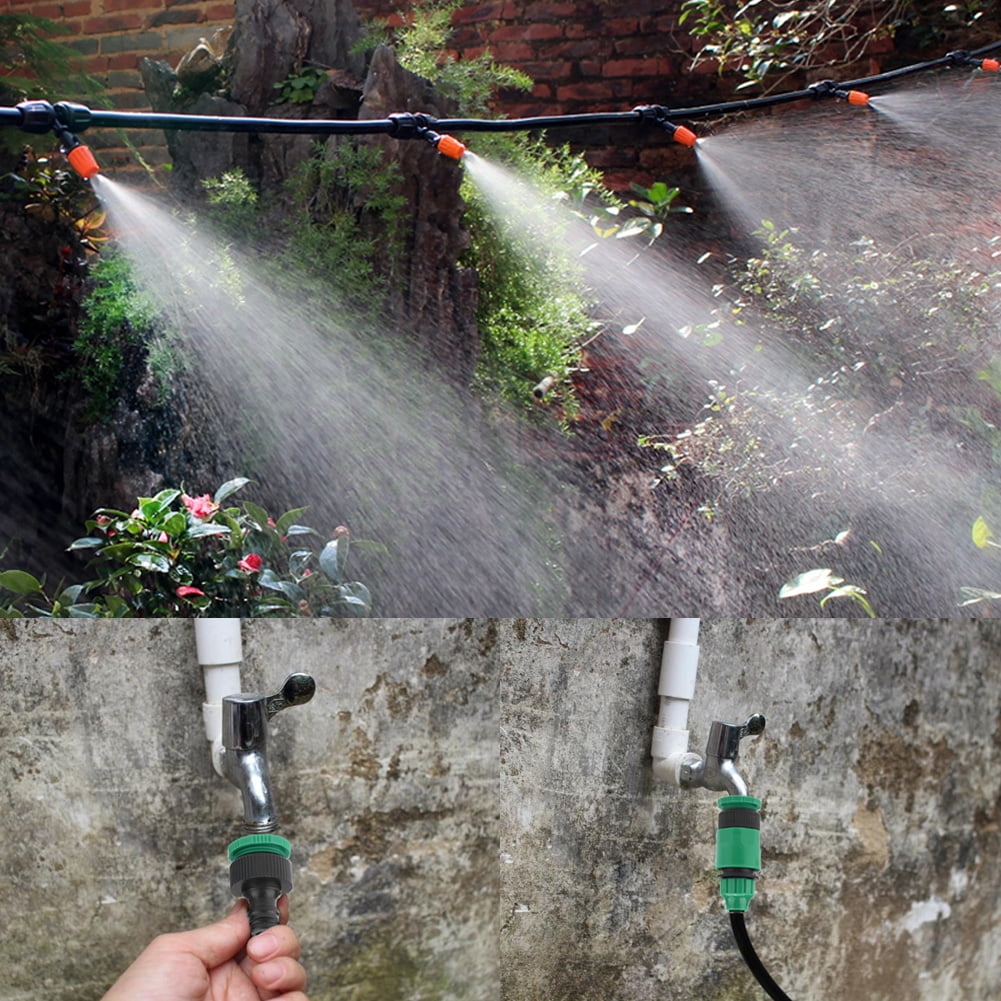 30m/100' watering Misting irrigation System 30nozzle mist sprinkler garden yard 