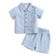 thumbnail image 2 of Conjuntos de solapa de manga corta para niños, prenda superior de manga corta de color sólido y pantalones cortos, conjunto de dos piezas para niñas, top de poliéster, 2 of 6
