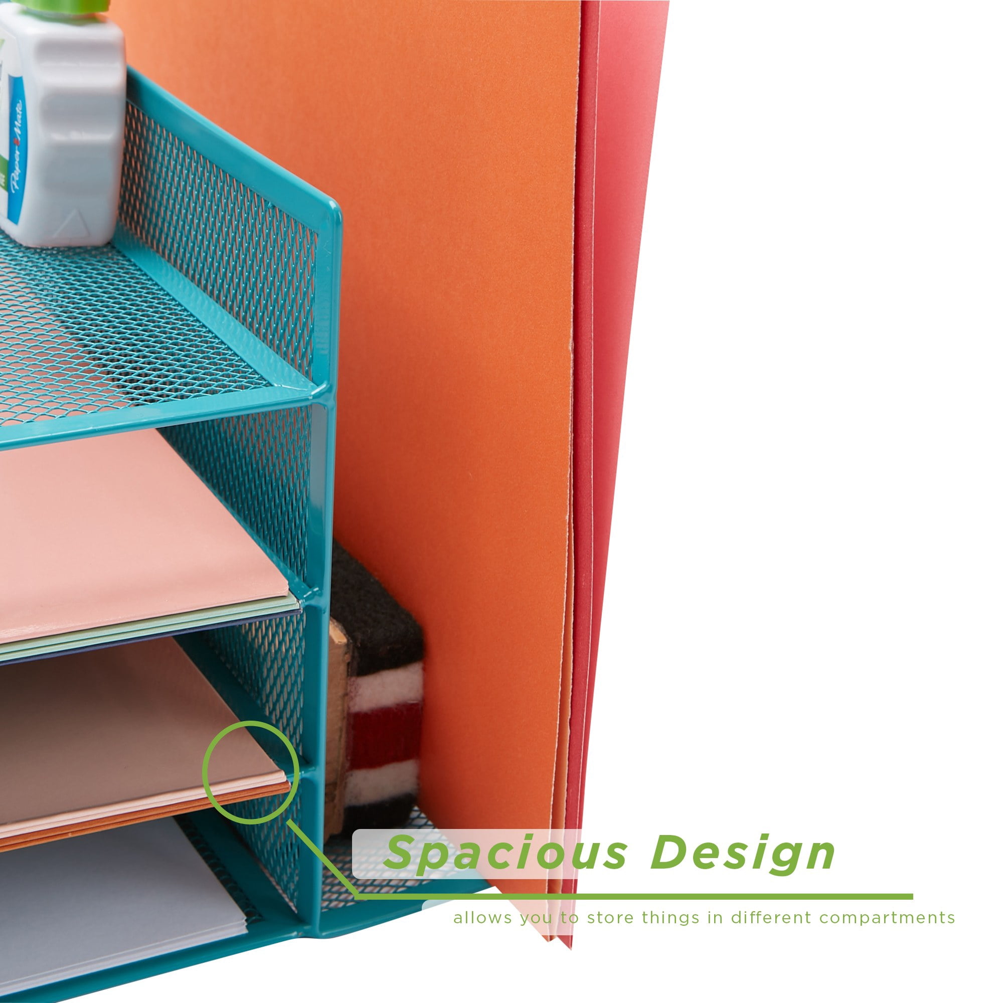 Mind Reader Desktop Organizer, File Storage, Paper Tray, Workspace, Office, Metal, Turquoise