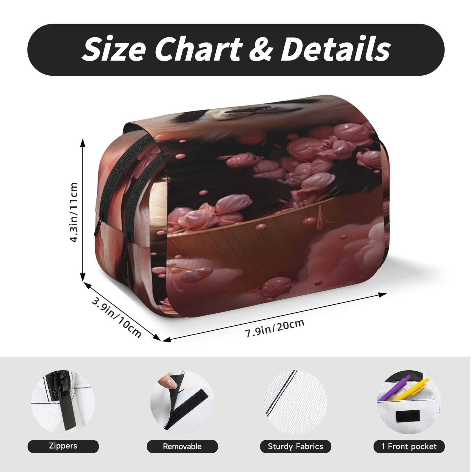 Rateoe Cute Cloud Panda Pattern Double Clamshell Pen Case, Storage Organizer with Two Zipper Compartments– Holds Up to 50 Pencils & Pens