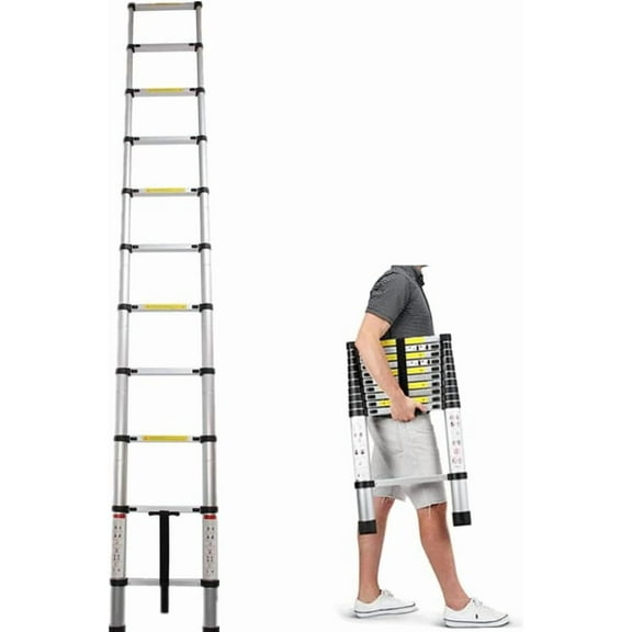 Telescoping Ladder 10.5FT,One-Button Retraction Extension Ladder,Aluminum Telescopic Extension Ladder Collapsible Ladder for Window Cleaning,DIY Painting,RV,Loft,330 lbs Capacity