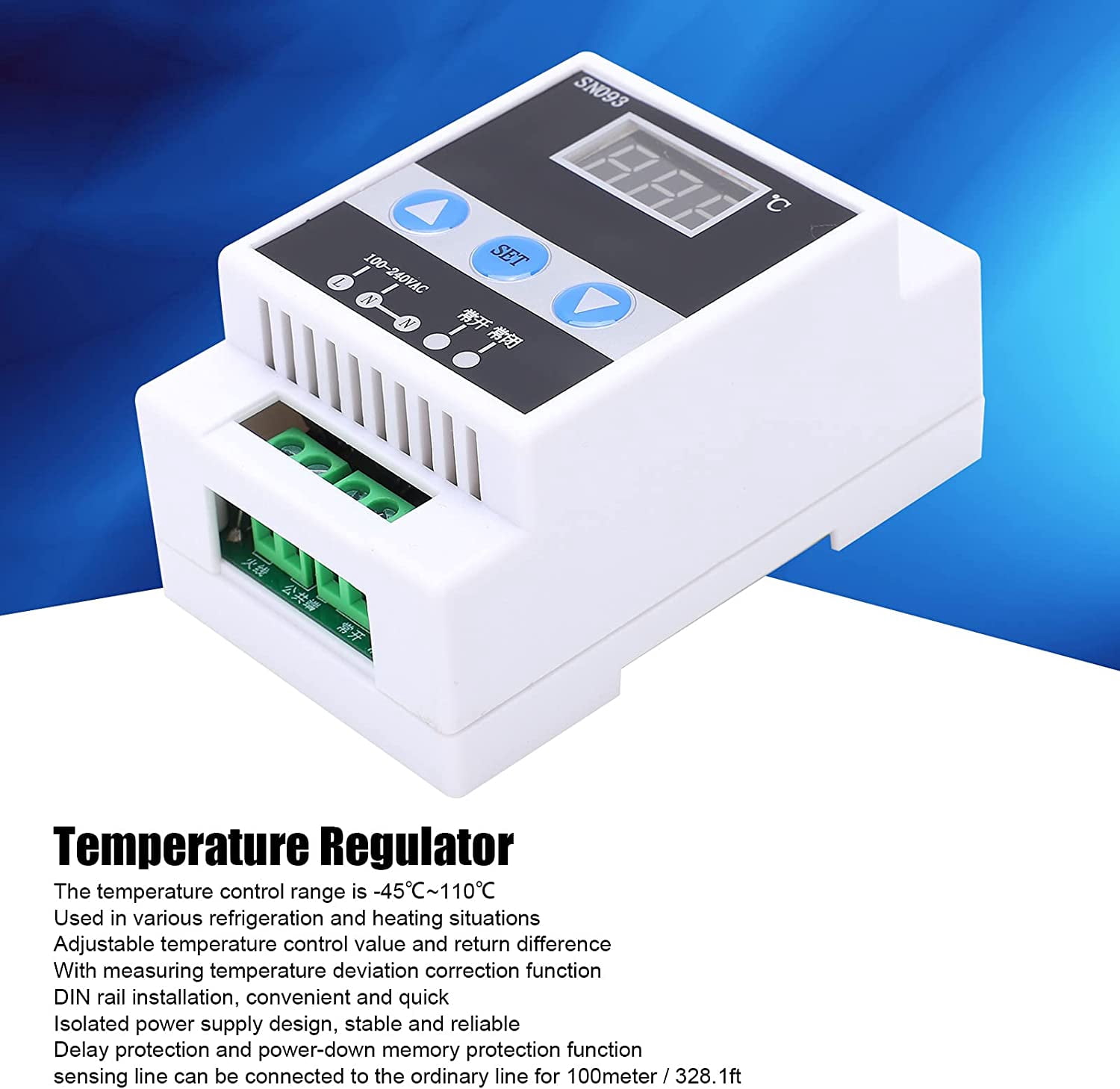 Temperature Regulator Digital Thermostat Control Sensor Din Rail Mount Controller for Various Refrigeration and Heating Situations