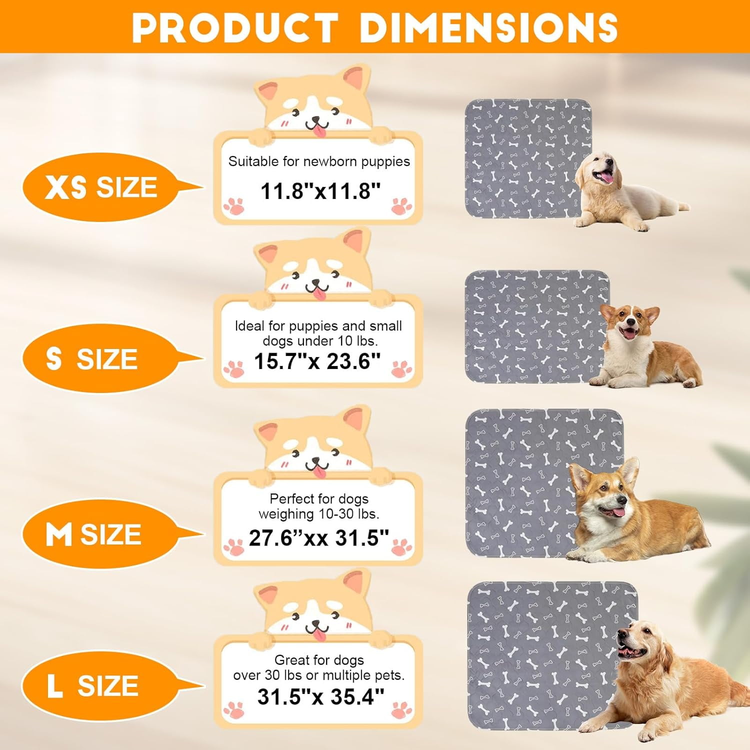 JJEAN-Puppy Pads with Pheromones, Washable Puppy Pee Pads for Dogs Reusable Puppy Pads for Dogs and Cats - Leak & Odor Proof, Non-Slip Base Training Pads for Home & Travel(with Pet Hair Removal Glove