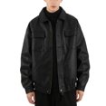 thumbnail image 2 of Dagegui Men's PU Jackets Stylish Zip-Up Leather Jacket Solid Color Fall Slim Fit Motorcycle Biker Coat with Chest Pockets Black M, 2 of 9