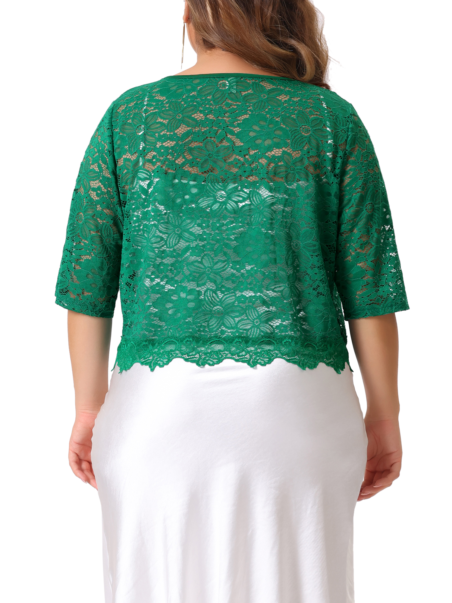DARING DIVA Plus Size Fall Elbow Sleeve Lace Outerwear Shrug Top 3X Green