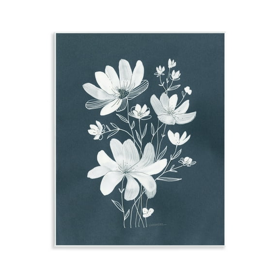 Stupell Industries White Floral with Outline Plants & Flowers Painting Unframed Art Print Wall Art, 11 x 14