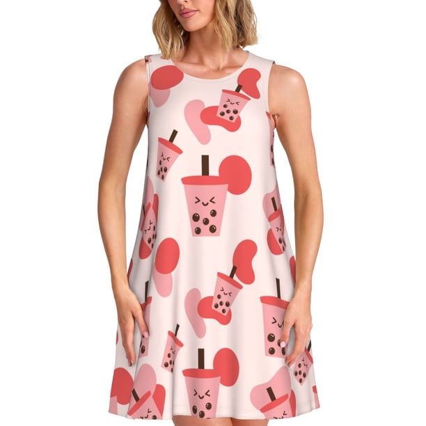 Disketp Milk Tea5 para Vestido sin Mangas para Mujeres, Vestidos de Verano para Mujeres, Casual y Holgado para la Playa