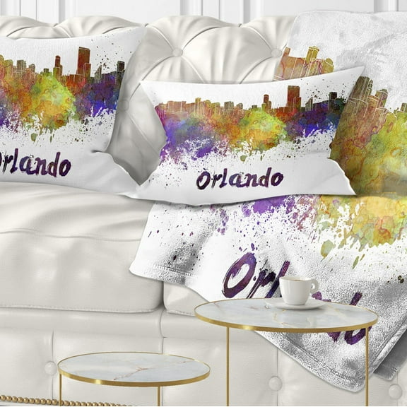 Designart Orlando Skyline - Cityscape Throw Pillow - 12x20