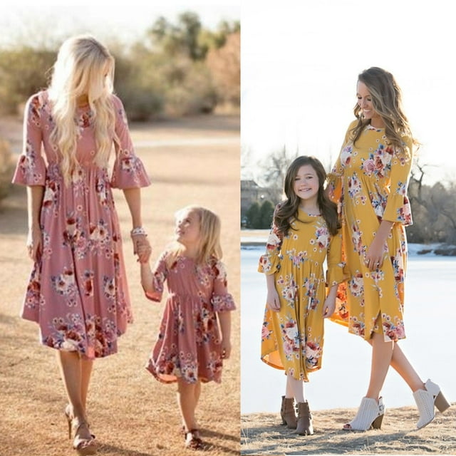 Robe Bohème à Fleurs pour Mère et Fille, Femmes, Enfants, Filles, Décontractée, Robe d'Été Familiale
