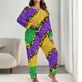 thumbnail image 2 of CLOISE Womens Pajama Sets Plus Size Mardi Gras Pjs Sets Long Sleeve Tops and Pant Color Block Lounge Set 2 Piece Loungewear Purple, 2 of 6