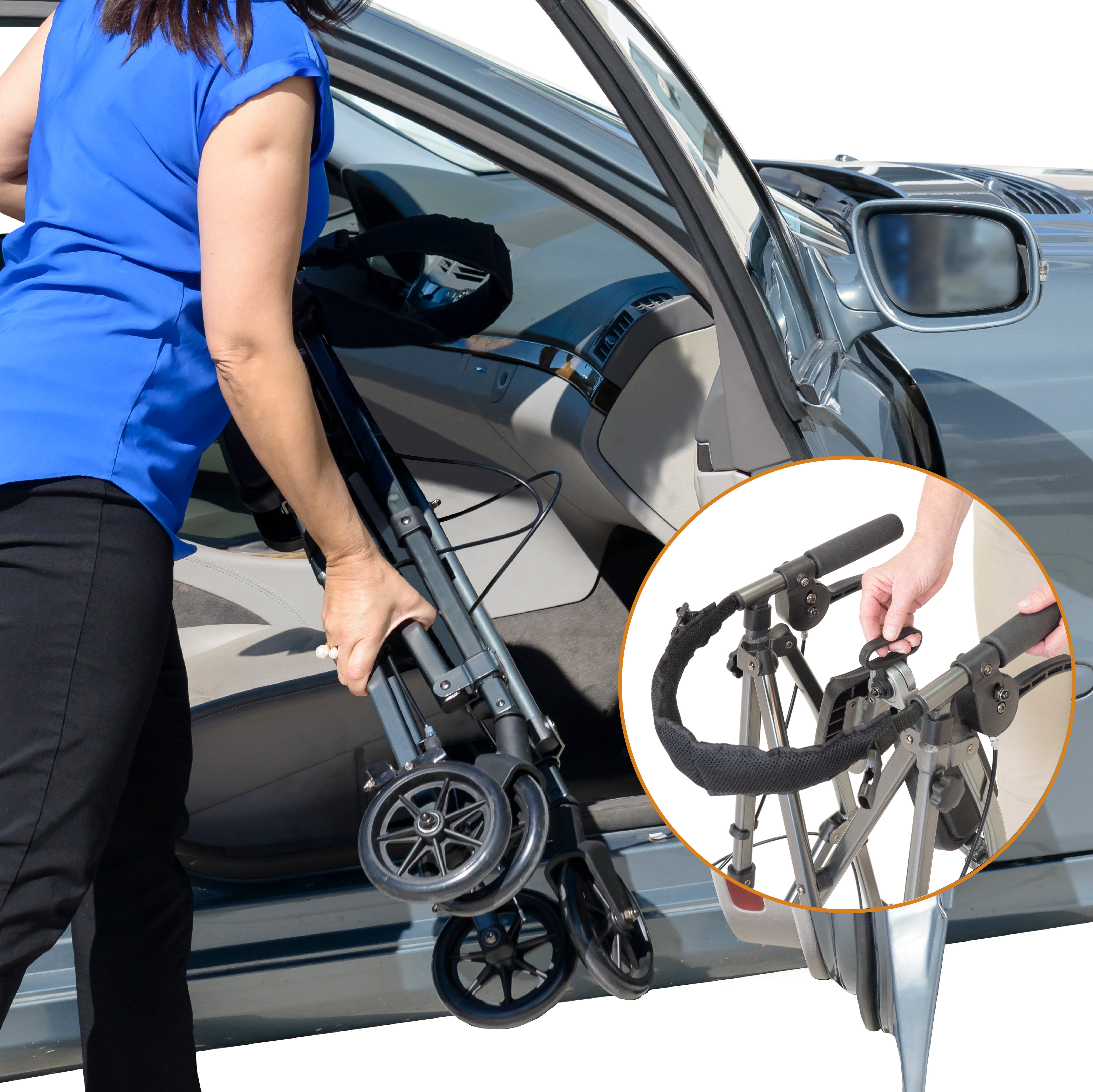 Able Life Space Saver Rollator, Lightweight Folding Walker for Seniors, Rolling Walker with Wheels and Seat, Black