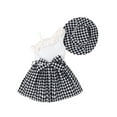 thumbnail image 2 of Toddler Baby Girls Casual Ruffle Dress 4Y 5Y 6Y 7Y Sleeveless One Shoulder Houndstooth Print Patchwork Dress with Hat Summer Clothes, 2 of 9