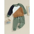 thumbnail image 3 of FEORJGP Toddler Newborn Boys Pants Set Baby Casual Contrast Color Pullover Loose Fit Sweatshirt Tops and Elastic Waist Pants Long Sweatpants Outfits Pants Suits Activewear, 3 of 9