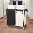 thumbnail image 3 of 74 Gal 2-Section Commercial Laundry Hamper, Heavy Duty Steel Frame Rolling Laundry Cart with Wheels, Beige Large Industrial Clothes Sorter for Hotel Home Laundry Room, 3 of 9