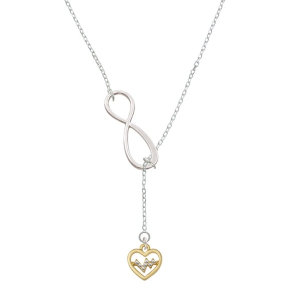 Delight Jewelry Goldtone Heart - Crystal Heartbeat Silver tone Elegant Infinity Lariat Necklace