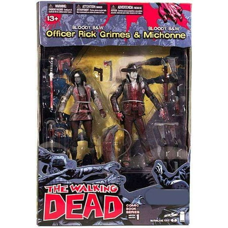 Sale Bloody Black &Amp; White Rick Grimes &Amp; Michonne Action Figure 2-Pack