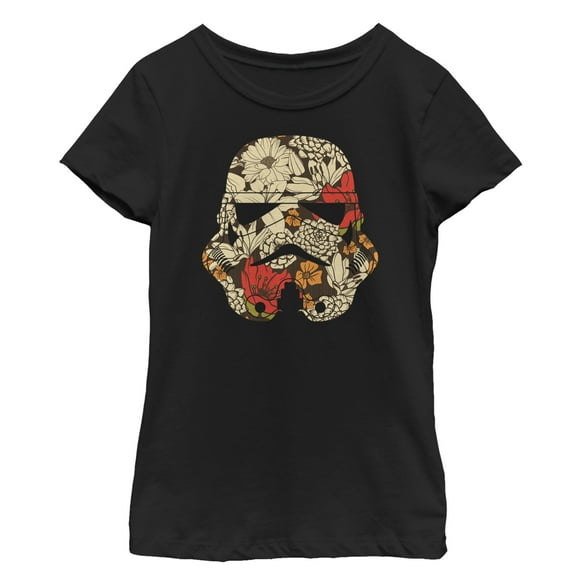Girl's Star Wars Retro Floral Stormtrooper Helmet  T-Shirt - Black - Medium