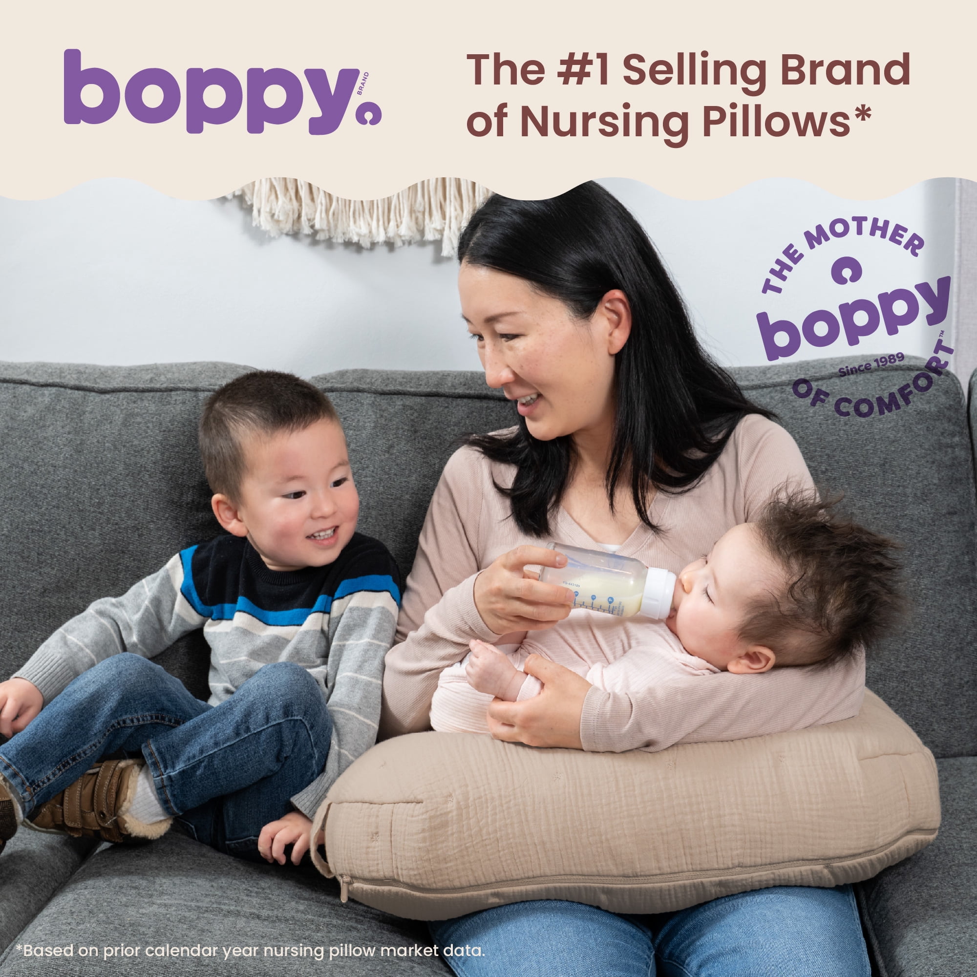 Boppy Nursing Pillow Luxe - Ergonomic Bottle & Breastfeeding Pillow with High Lift & Firm Support - Water-Resistant with Washable Cotton Muslin Cover - Baby Safety Alliance Verified - Oatmeal
