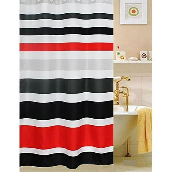 Rideau de Douche en Tissu, Multi-Couleur Rayé Noir /rouge