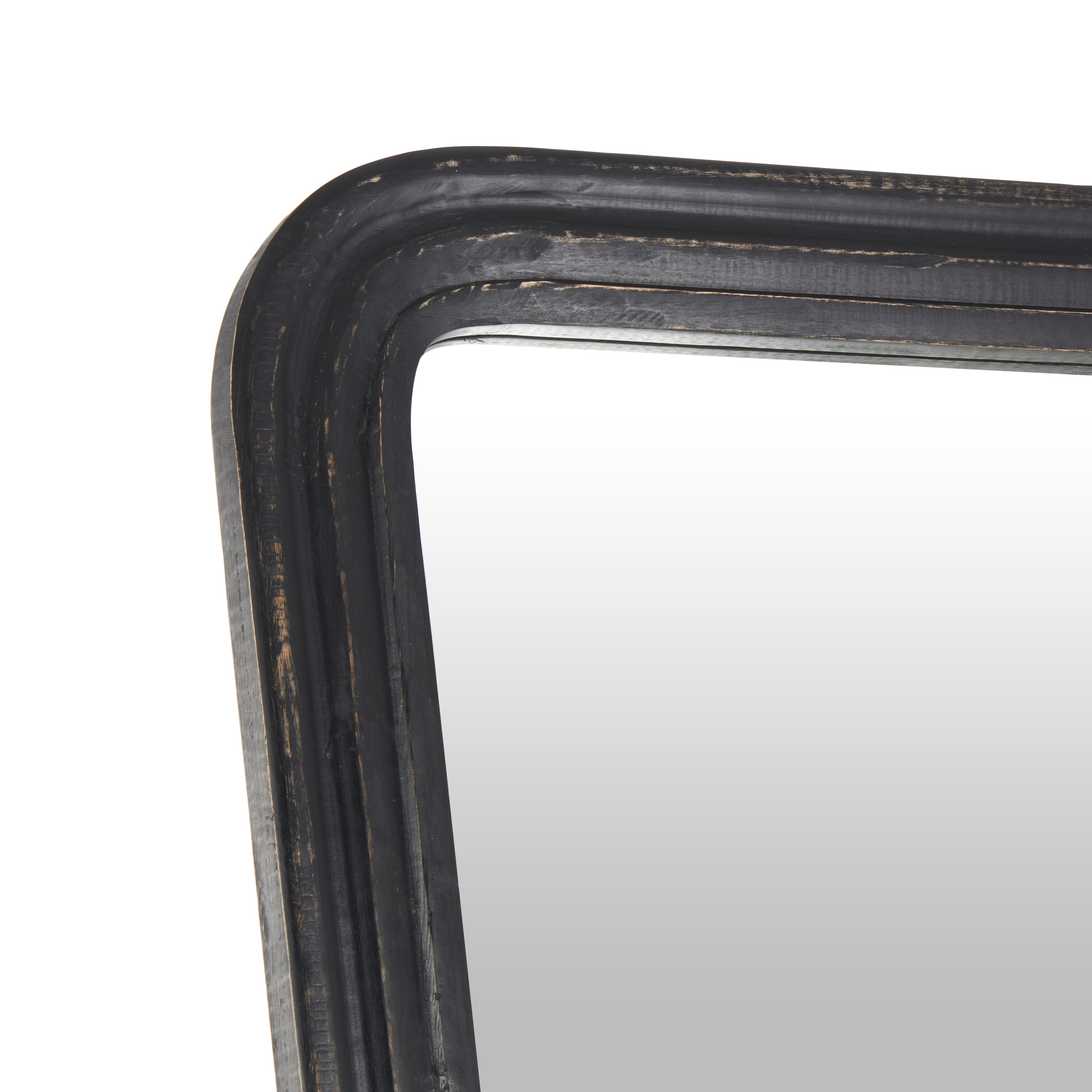 DecMode 36" x 72" Black Mango Wood Distressed Floor Mirror with Carved Grooves