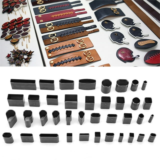 39pcs Shape Style Hole Hollow Cutter Punch Leather Craft DIY Tool Metal with 39 Different Sizes, for Handcrafted, Mobile Phone Universal Leather Case Puncher
