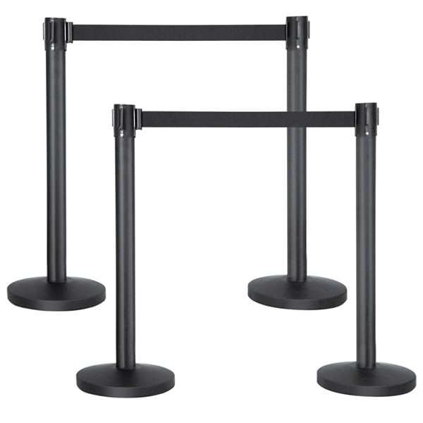 DuraSteel Stainless Steel Stanchions with 6.5 Feet Black Retractable Belts Crowd Control Stanchion Belt Barriers 2 Set/Pack Heavy Duty Safety Barrier Stands & Line Dividers