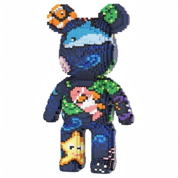 Underwater World Blue Bear Building Blocks Set, Cute Bear Decor with Storage Drawer, Gift for Birthdays, Decorative Home Office Table Centerpiece Decor