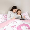 thumbnail image 4 of Erosebridal Bow Letter S Queen Comforter Set for Girls, Pink Watercolor Ribbon Bedding Comforter Set, Pink Reversible, 3 Pieces, 4 of 6