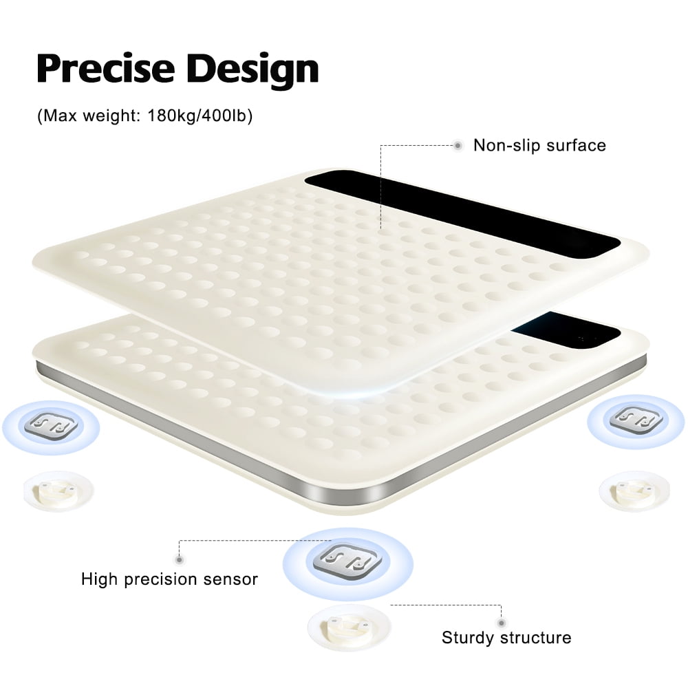 Vowella Smart Body Fat Scale, Highly Accurate Digital Bathroom Scale with Large LCD Display, 400 lbs Capacity, White