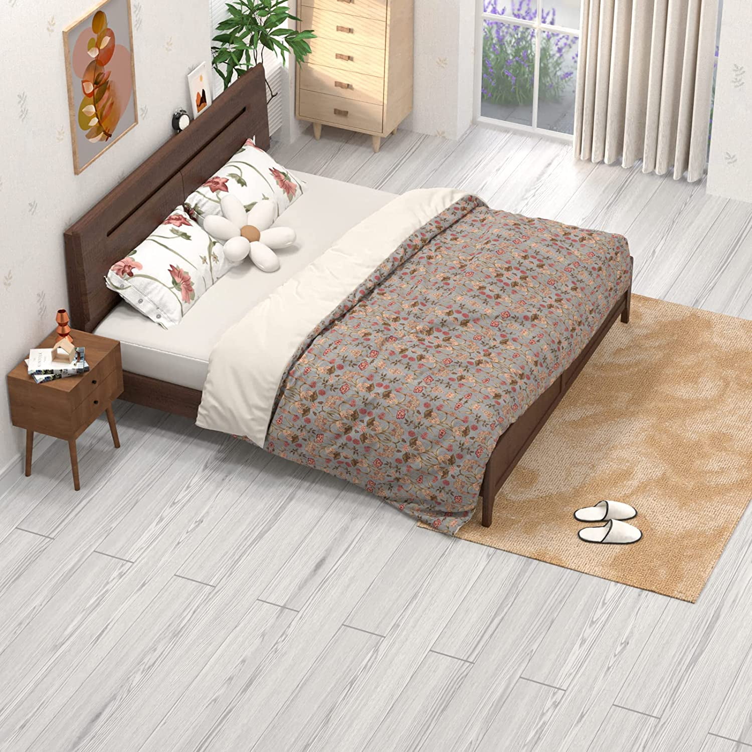 Homease PVC Peel and Stick Vinyl Flooring Roll 23"x 196"/32 Sq.Ft,Thicken Self-Adhesive Vinyl Wood Planks - Waterproof, Wear-Resistant,Easy DIY Install - White Washed