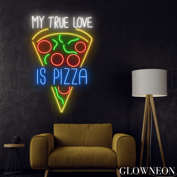 Glowneon My True Love Is Pizza Neon Sign, Pizza Restaurant Led Decor