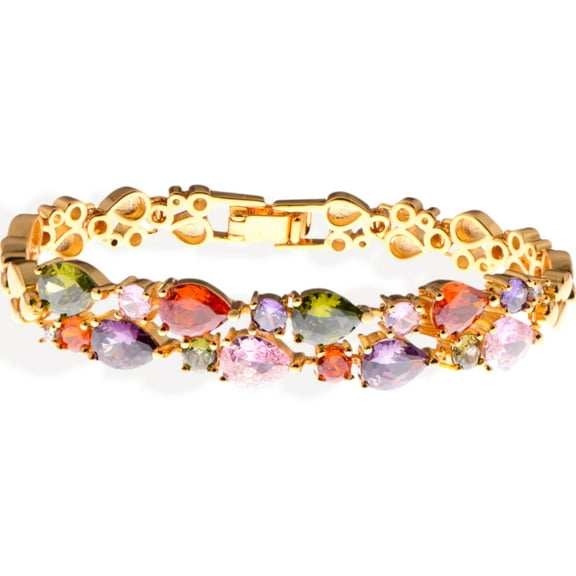 Gold Tone Bracelet with Multi-Colored Gemstone Accents - Gold