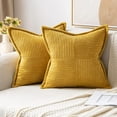 thumbnail image 1 of Corduroy Pillow Covers with Splicing Set of 2 Super Soft Boho Striped Pillow Covers Broadside Decorative Textured Throw Pillows 18 x 18 inch, Mustard Yellow, 1 of 5