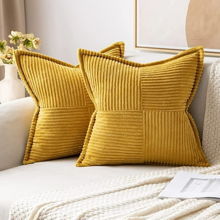

MIULEE Mustard Yellow Pillow Covers with Splicing Set of 2 Super Soft Boho Striped Corduroy Pillow Covers Broadside Decorative Textured Throw Pillows for Spring Couch Cushion Livingroom 16x16 inch
