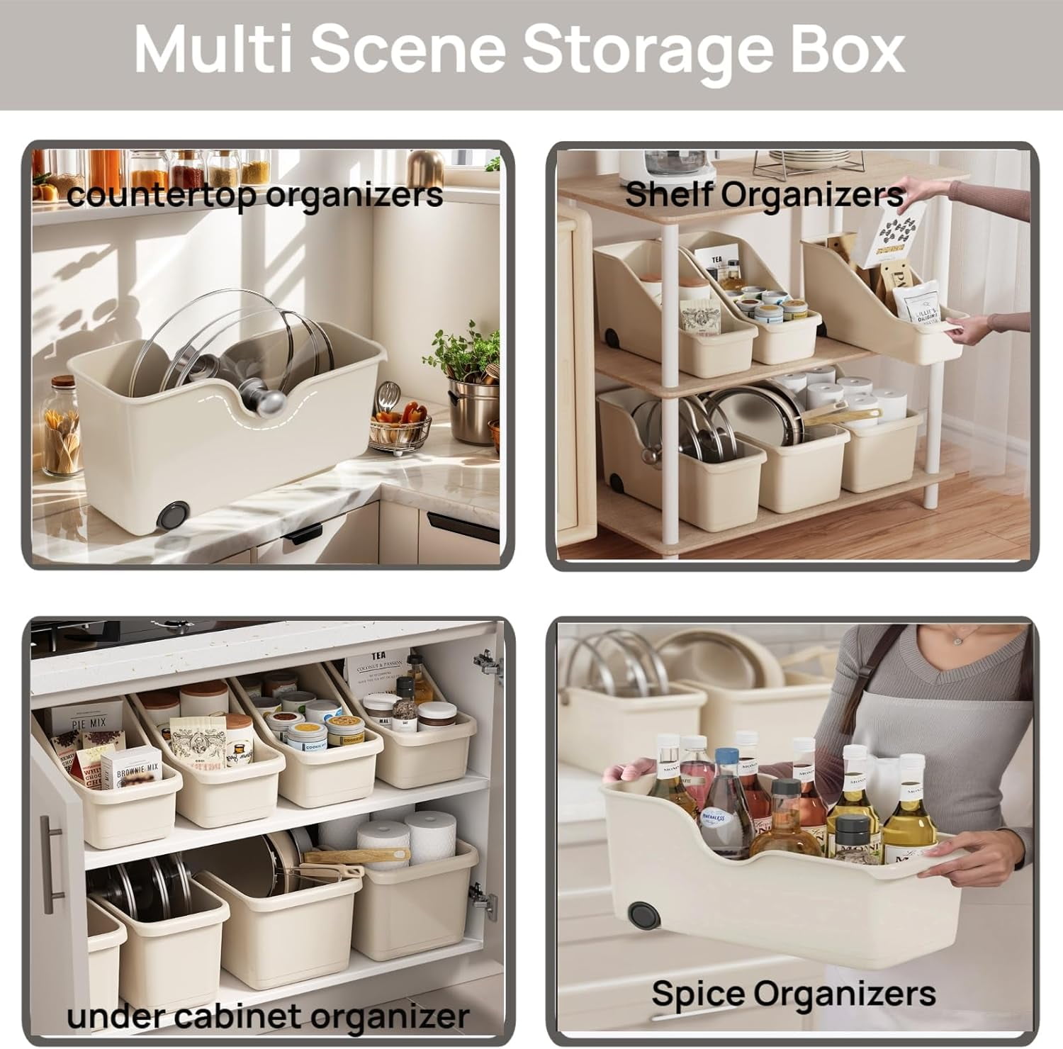 New Pull Out Cabinet Organizer Bin with Roll Wheels, Kitchen Bathroom Cabinet Under Sink Organizer and Storage, Multi-Use Cabinet Organizer Basket for Pantry Garage Shelves High Cabinets (Large)