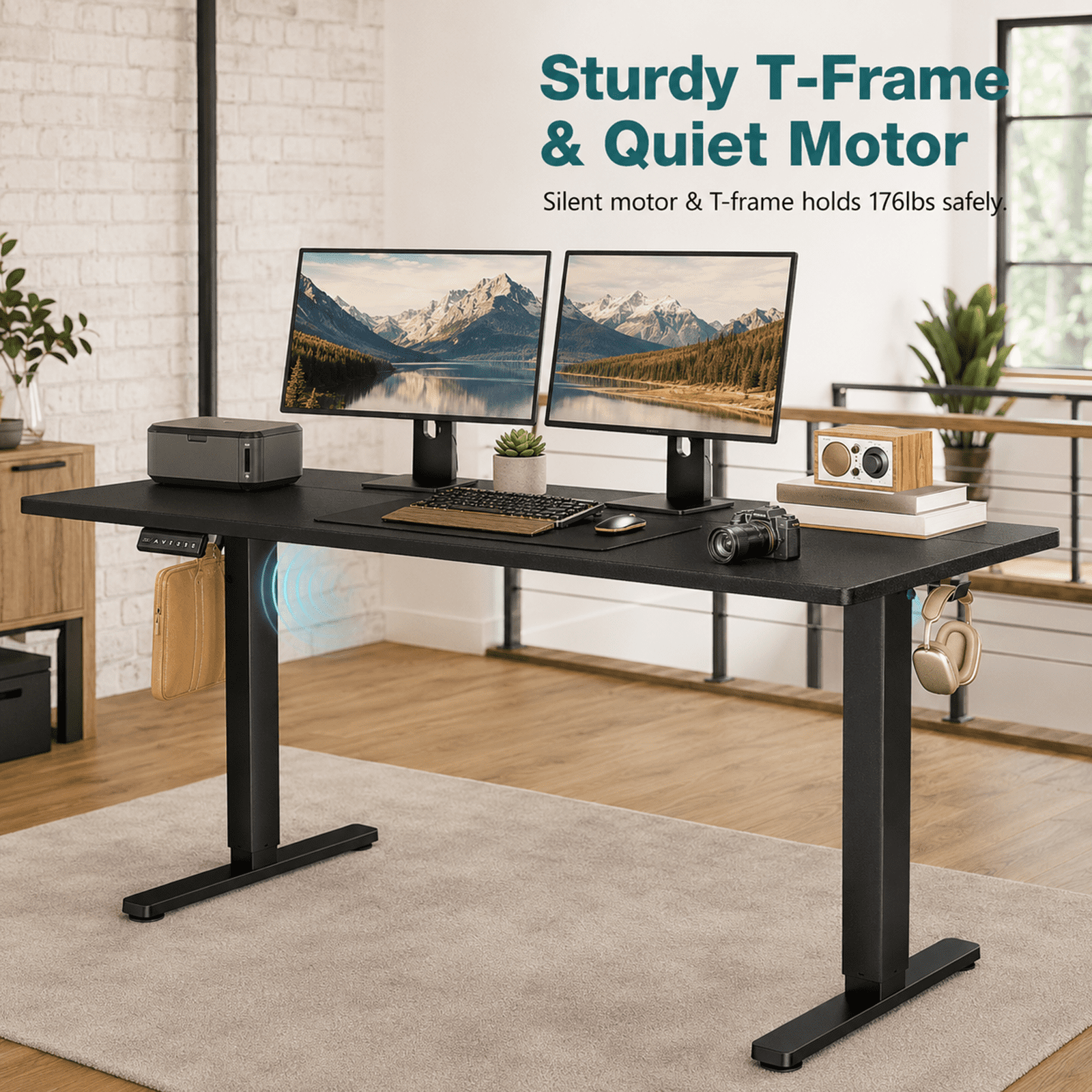 Alvantor Standing Desk, 28.7''- 48'' Height Electric Height Adjustable Home Office Desk with 3 Memory Presets, Sit and Stand Up, T-Shaped Frame