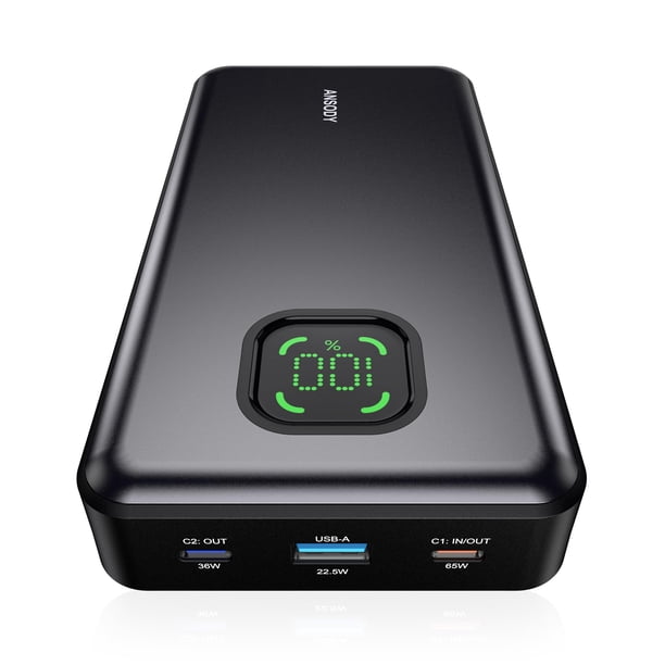 Power Bank Ansody de 65 W, 2500 mAh, con carga rápida de 100 W, color gris oscuro