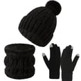 thumbnail image 2 of SuTry Women's Cute Thick Winter Sets Including Hats Scarves Gloves with Ear Protection Windproof for Snow Weather Keeping You Warm Cozy(Black#3,Free Size), 2 of 3