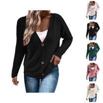 Cardigan Sweaters for Women 2025 Casual Button Long Sleeve V-Neck Sweater Jacket Coat Womens Cardigan Sweaters