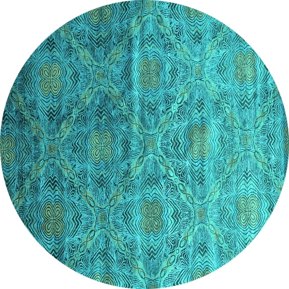 Ahgly Company Indoor Round Abstract Turquoise Blue Contemporary Area Rugs, 6' Round