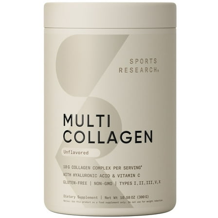 Sports Research® Multi Collagen Protein Powder (Type I, II, III, V, X) + Hyaluronic Acid + Vit. C (30 Servings)