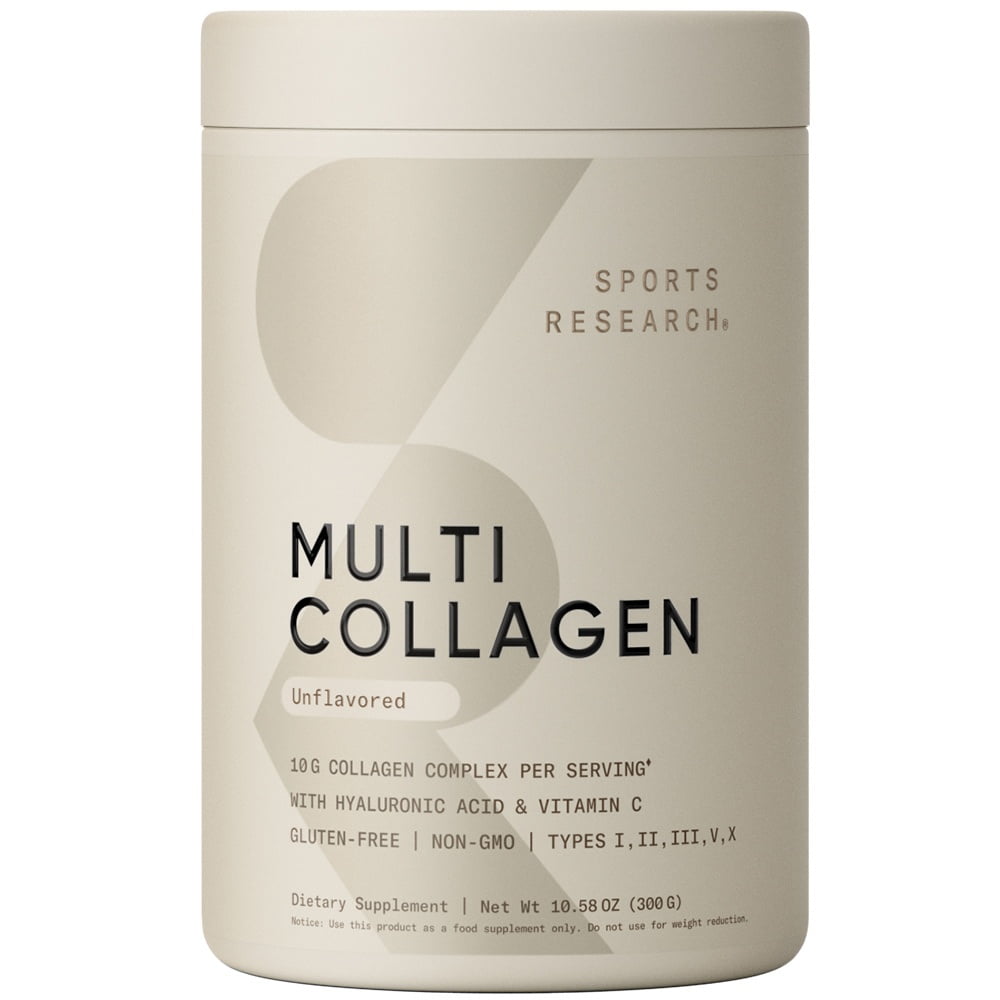 Sports Research® Multi Collagen Protein Powder (Type I, II, III, V, X) + Hyaluronic Acid + Vit. C (30 Servings)