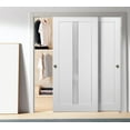thumbnail image 3 of Sliding Closet Bypass Doors 56 x 80 with hardware | Quadro 4112 White Silk with Frosted Opaque Glass | Sturdy Top Mount Rails Moldings Trims Set | Kitchen Lite Wooden Solid Bedroom Wardrobe Doors, 3 of 6