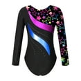 thumbnail image 2 of Doomiva Kids Girls Print Long Sleeve Gymnastics Dance Leotard Yoga Ballet Bodysuit Biketard Unitard Star Black 10, 2 of 6