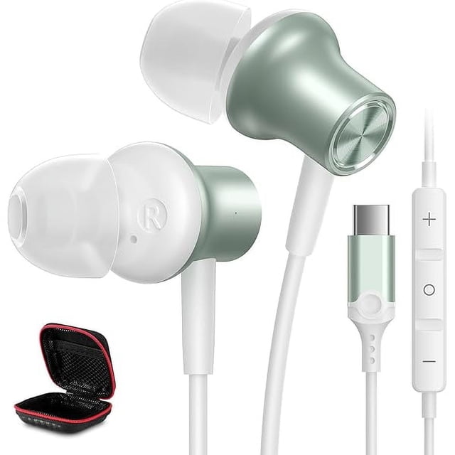 wonima11 USB C Plug in Headphones for Apple iPhone 16 Pro Max 15 16e for iPad Type C Wired Earbuds Small Ear Buds Corded Earphones for Google Pixel 10 9 9a for Samsung Galaxy S25 S24 S23 Android Green