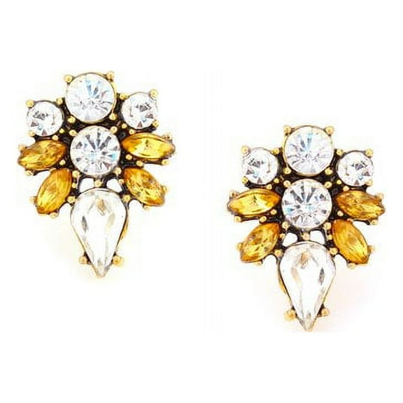 Burnish Gold-Plated Crystal/Colorado Topaz Stone Button Earrings