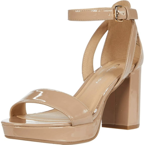 Chinese Laundry Go On New Nude Patent Ankle Strap Open Toe Block Heeled Sandals (Nude New Patent, 7)