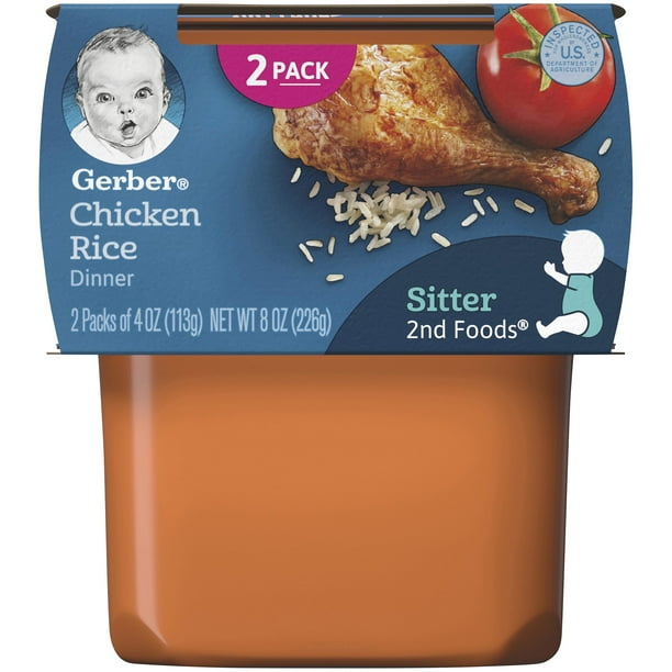 Gerber 2nd Foods Stage 2 Baby Food Chicken & Rice, 4 oz, Tub 2 count
