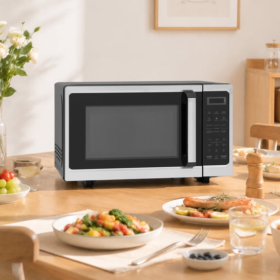 Smad 0.7 Cu ft Countertop Microwave 700W Oven 10 Power Level 6 Pre-set Program LED Display