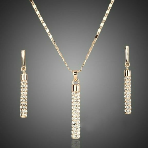 Kripyery Women Necklace Earrings Cylindrical Rod Rhinestones Shiny Jewelry Set for Banquet
